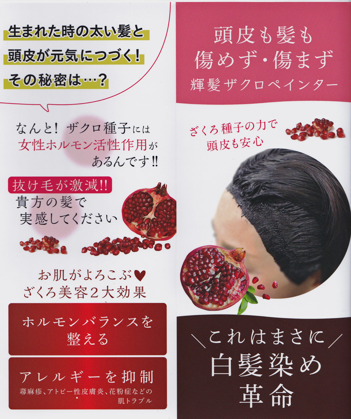 髪を傷める成分を使用していない 輝髪ザクロペインター 輝髪ザクロペインター導入サロン Hair Club Duce 西船橋 下総中山 美容室 美容院 ヘアサロン